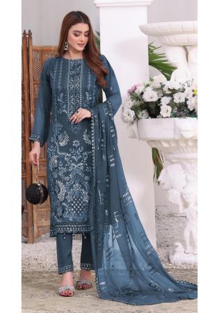 Picture of Georgette Dark Slate Blue Straight Cut Salwar Kameez