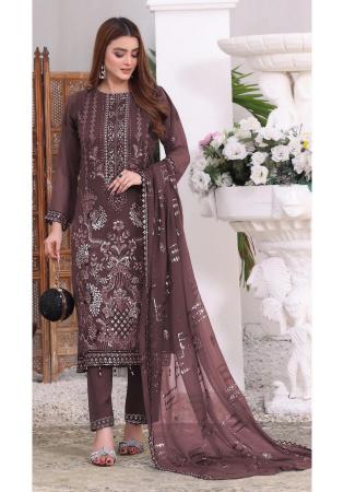 Picture of Georgette Rosy Brown Straight Cut Salwar Kameez