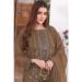 Picture of Georgette Dark Olive Green Straight Cut Salwar Kameez