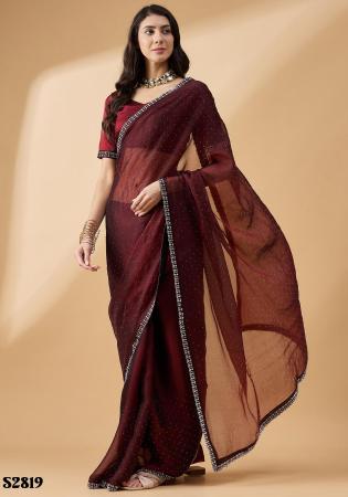 Picture of Appealing Organza Saddle Brown Saree