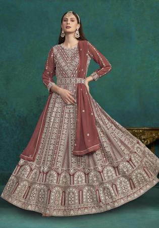 Picture of Beauteous Georgette Rosy Brown Anarkali Salwar Kameez