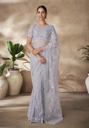 Picture of Marvelous Net Dark Grey Saree