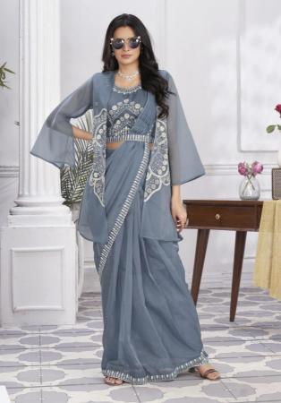 Picture of Pleasing Georgette & Organza Slate Grey Saree