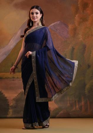 Picture of Ravishing Georgette Midnight Blue Saree