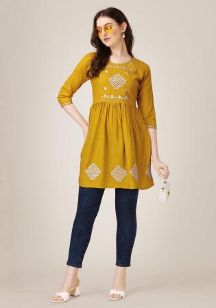 Picture of Ideal Rayon Dark Golden Rod Kurtis & Tunic