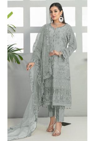 Picture of Georgette Slate Grey Straight Cut Salwar Kameez