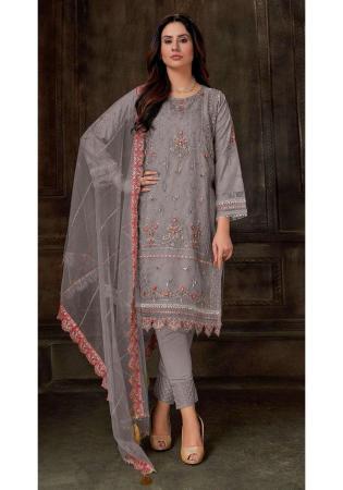 Picture of Shapely Georgette Grey Straight Cut Salwar Kameez