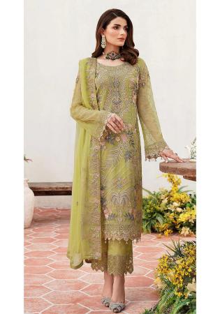 Picture of Georgette Dark Khaki Straight Cut Salwar Kameez