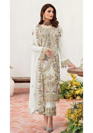 Picture of Georgette Off White Straight Cut Salwar Kameez