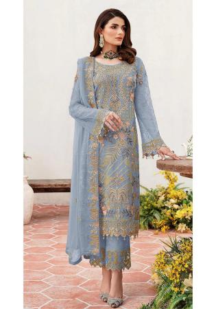 Picture of Georgette Light Slate Grey Straight Cut Salwar Kameez