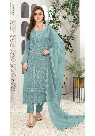 Picture of Georgette Light Slate Grey Straight Cut Salwar Kameez