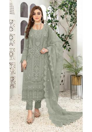 Picture of Nice Georgette Grey Straight Cut Salwar Kameez