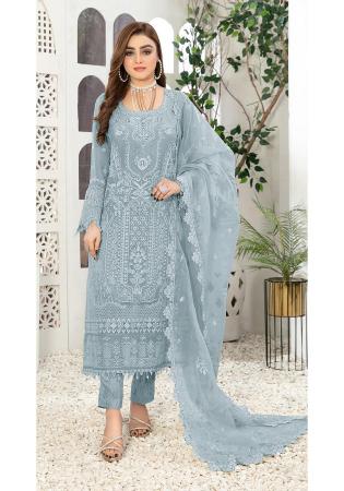 Picture of Georgette Light Steel Blue Straight Cut Salwar Kameez