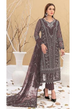 Picture of Georgette Dim Gray Straight Cut Salwar Kameez