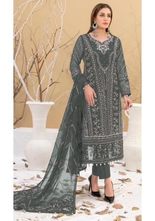 Picture of Georgette Dark Slate Grey Straight Cut Salwar Kameez