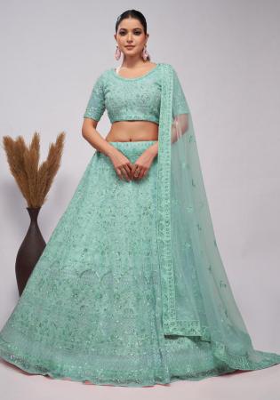 Picture of Good Looking Net Sky Blue Lehenga Choli