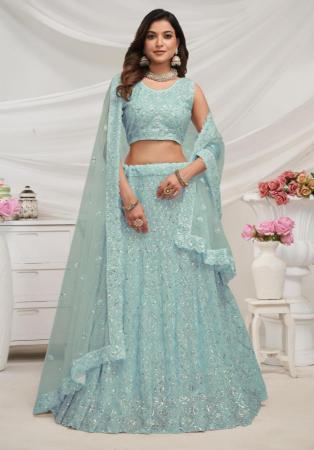 Picture of Sightly Net Dark Sea Green Lehenga Choli