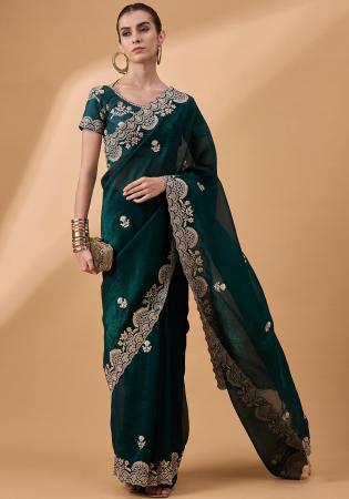 Picture of Charming Silk Dark Green Saree