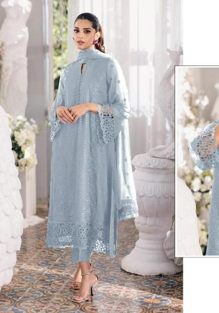 Picture of Georgette Light Slate Grey Straight Cut Salwar Kameez