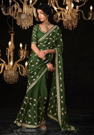 Picture of Gorgeous Silk Dark Olive Green Saree