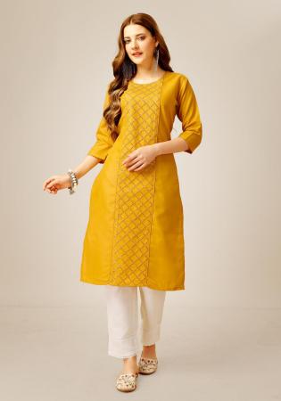 Picture of Appealing Cotton Dark Golden Rod Kurtis & Tunic