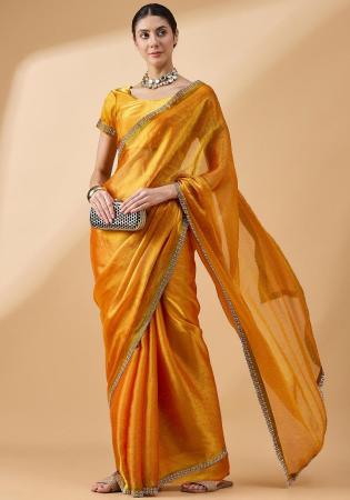 Picture of Charming Organza Golden Rod Saree