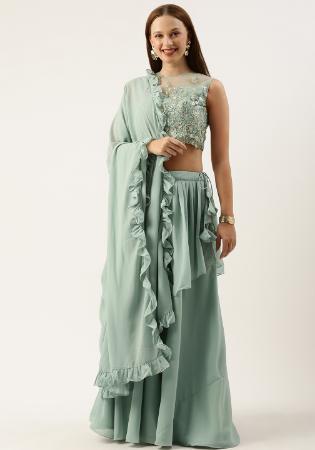 Picture of Georgette & Net & Silk Dark Sea Green Readymade Lehenga Choli