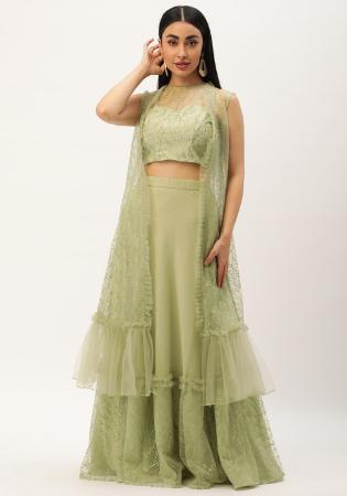 Picture of Georgette & Net & Silk Dark Khaki Readymade Lehenga Choli