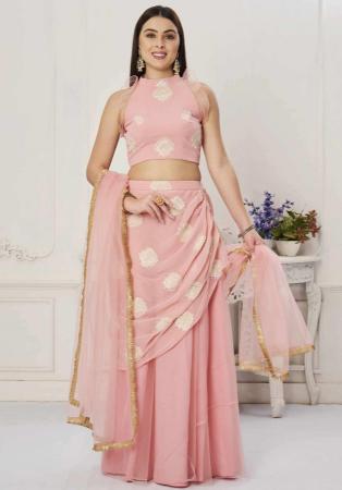 Picture of Georgette & Silk Pink Readymade Lehenga Choli