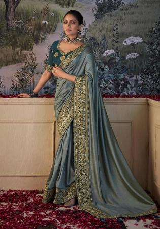 Picture of Well Formed Silk Dark Slate Grey Saree