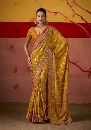 Picture of Amazing Silk Dark Golden Rod Saree