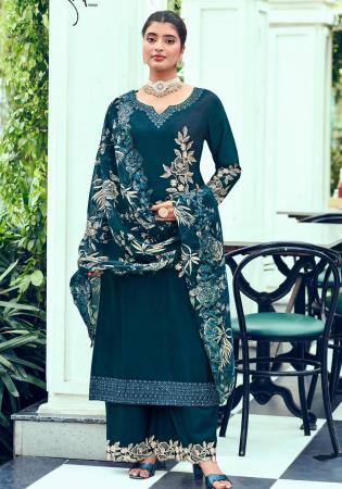 Picture of Elegant Chiffon Navy Blue Straight Cut Salwar Kameez