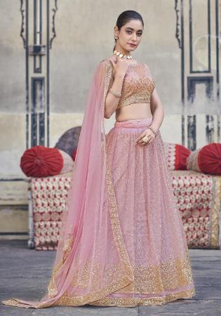 Picture of Well Formed Net Pink Lehenga Choli