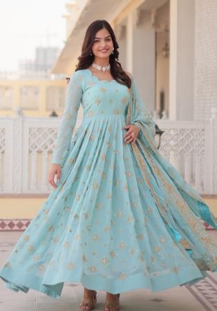 Picture of Sightly Georgette Cadet Blue Readymade Gown