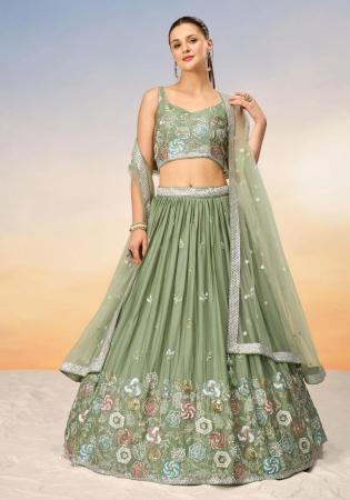 Picture of Taking Georgette Dark Sea Green Lehenga Choli