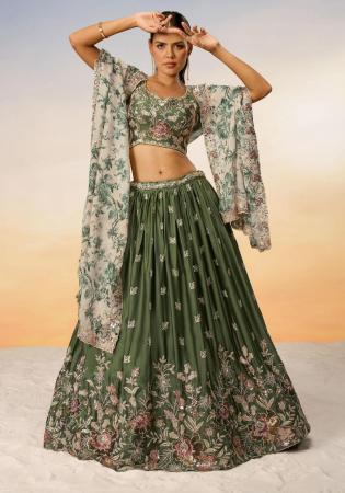 Picture of Ideal Georgette Dark Olive Green Lehenga Choli