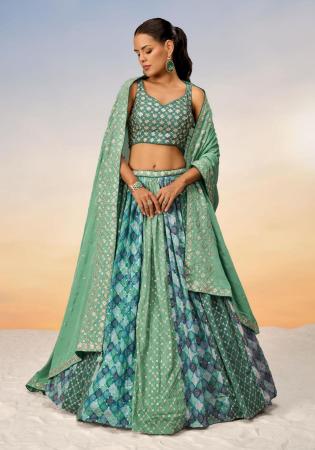 Picture of Exquisite Georgette Dark Sea Green Lehenga Choli