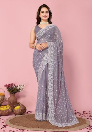 Picture of Beauteous Georgette Plum Saree