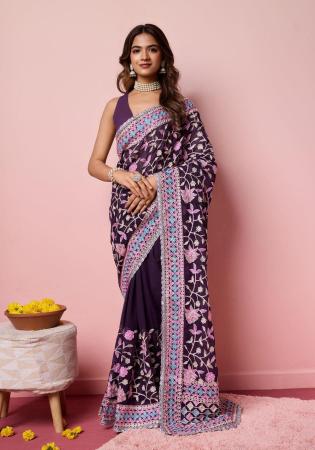 Picture of Beautiful Georgette Purple Saree