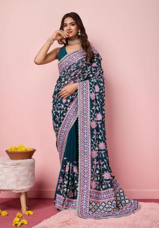 Picture of Good Looking Georgette Midnight Blue Saree