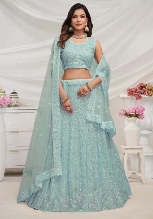 Picture of Resplendent Net Sky Blue Lehenga Choli