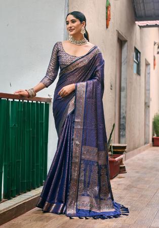 Picture of Pleasing Silk Navy Blue Saree