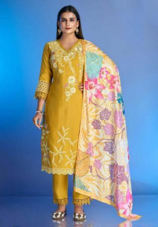 Picture of Pleasing Silk Golden Rod Readymade Salwar Kameez