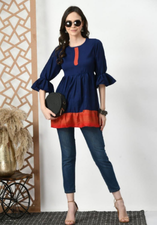 Picture of Alluring Silk Midnight Blue Kurtis & Tunic