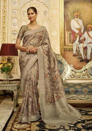 Picture of Pretty Silk & Organza Dark Khaki Saree