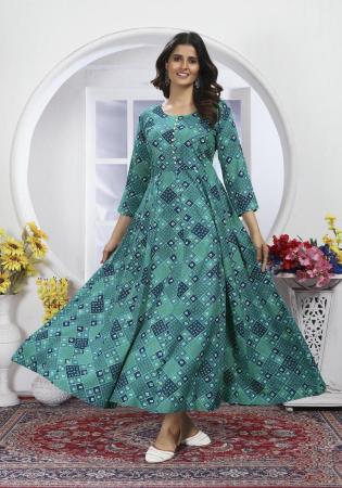 Picture of Beautiful Rayon Dark Sea Green Kurtis & Tunic