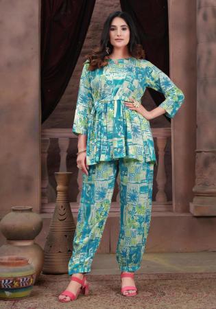 Picture of Rayon & Chiffon Light Sea Green Readymade Salwar Kameez