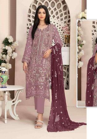 Picture of Georgette Rosy Brown Straight Cut Salwar Kameez