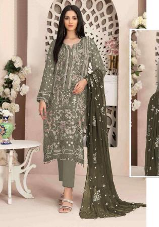 Picture of Georgette Dim Gray Straight Cut Salwar Kameez