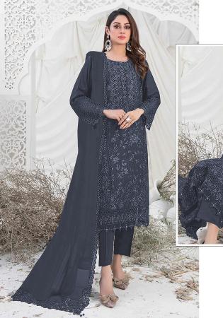 Picture of Georgette Dark Slate Grey Straight Cut Salwar Kameez